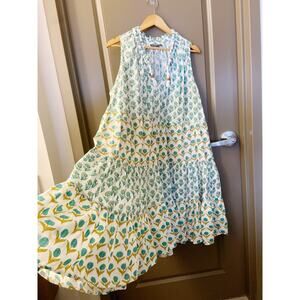 Boho Chic, Coastal Cowgirl, Beach Babe Split Neck Sleeveless Tiered Midi Dress